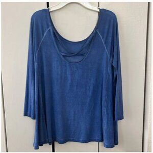 American Eagle - Soft & Sexy Cross-Back Elbow-Length Tee | Medium: Blue Heather